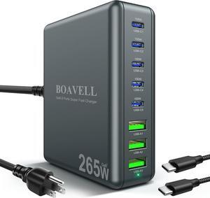 USB C Charger, 8 Ports GaN 265W USB C Charger Block with 6FT 100W USB C Charger Cable, USB C Wall Charger Fast Charging for iPhone 15 14 13 12, MacBook, iPad, Galaxy and More