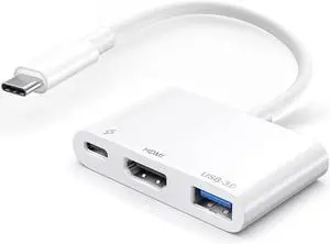 USB-C to HDMI Multiport Adapter with HDMI 4K@60Hz Output USB 3.0 Port and USB-C Charging Port Type-C to Digital AV Hub for  iPhone 15 MacBook Pro/Air iPad Pro iMac Galaxy S22 More (White)