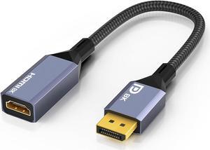 8K Display Port 1.4 to HDMI 2.1 Adapter 4K@120Hz 8K@60Hz Unidirectional DP to HDMI Converter Male DisplayPort to Female HDMI for PC Laptop Monitor TV