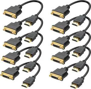 HDMI to DVI Cable, Bi-Directional HDMI Male to DVI-D(24+1) Female Adapter, 4k DVI to HDMI Conveter (10 Pack, DVI-D)