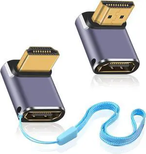 8K HDMI 90 Degree Adapter Up&Down 90 Degree HDMI Connector (48Gbps 8K@60Hz 4K@240Hz Male to Female) 270 Degree and 90 Degree Adapter for Laptop DVD TV Monitors (2 Pack)