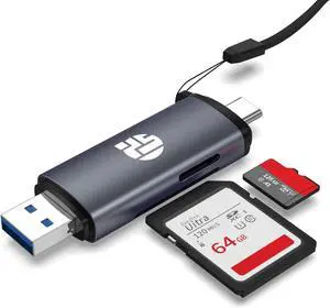 2-in-1 Memory Card Reader USB 3.0 SD Card Adapter with Dual Slots 2 Cards Simultaneously Read & Write Portable SD Card Reader for iMac iPad Pro/Air MacBook Pro/Air Chromebook Android Galaxy