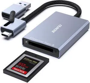 CFexpress Type B Card Reader with USB 3.2 (Gen 2) 10Gbps USB-C&USB-A 2-in-1 Type B CFexpress Adapter Compatible with Windows/Mac/Linux/Android(Not for XQD Card)