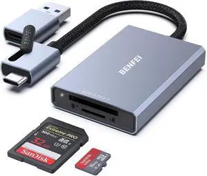 SD 4.0 Card Reader USB-C/USB-A 2-in-1 Memory Card Reader for SDXC SDHC SD MMC RS-MMC Micro SDXC Micro SD Micro SDHC Card UHS-II and UHS-I Cards