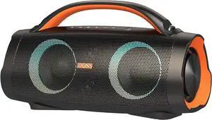 DOSS Extreme Boom+ Bluetooth Speaker with 100W Stereo Sound, Rich Bass, IPX6 Waterproof, 20H Playtime, Power Bank, Mixed Color Light, Portable Speaker for Outdoor, Camping, Beach-Orange