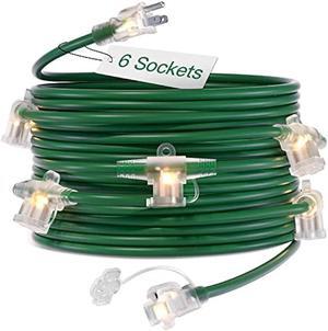addlon 50FT Outdoor Extension Cord with Mutil Outlets Evenly Spaced 6 Outlets 16/3 SJTW Weatherproof Power Cable for Indoor Outdoor Christmas Halloween with Indicator Lights ETL Listed