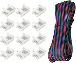 Rifachua 22 Gauge AWG 4 Pin RGB LED Strip Extension Cable Wire Cord 16.4ft and 12 Pcs 10mm RGB LED Strip Light Connectors No Wire Stripping for 3528 5050 RGB LED Light Strips
