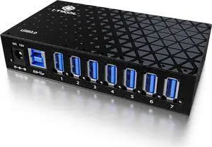 7 Port USB 3.0 Hub - Powered USB Hub Multiple USB Splitter with Built-in 12V/3A/36W Power Adapter - Up to 5Gbps Sync & High-Speed Data Transfer - Mounting Brackets for Phone MB Laptop Tablet PC