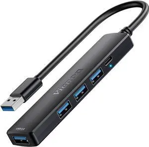 5-Port Powred USB 3.0 Hub, USB Extender USB Splitter with 5V USB-C Power/Data Port, USB Extender for A Port Laptop, PC, PS4/5, Xbox, Car and More