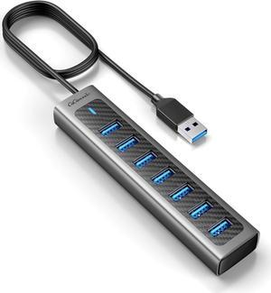 GM7U 7-Port USB 3.0 Hub, 3.3FT Long Cable, Aluminum, High-Speed, Multi Port Extender Hub, External Expansion Data Hub for PC Laptop, Desktop Computer, Older Mac, Black Grey