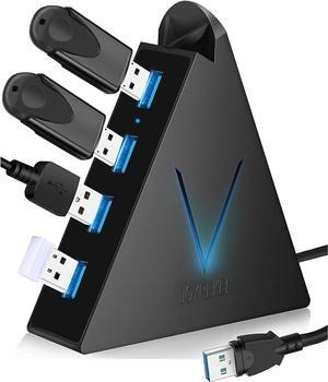 4-Port USB 3.0 Hub, FlyingVHUB Vertical Data USB Hub with 2 ft Extended Cable, for Mac, PC, Xbox One, PS4, PS5, iMac, Surface Pro, XPS, Laptop, Desktop, Flash Drive, Mobile HDD