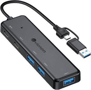 USB 3.0 Hub (5 in 1), USB C Hub, USB C to USB 3.0 Hub Adapter with USB C Power/Data Ports, USB Extender USB A&C Docking Station for Laptop PC MacBook Dell, HP, PS4/5, SSD and More