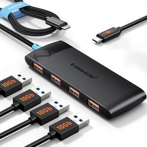 10Gbps USB C Hub, 4 Ports USB 3.2 Splitter for Laptop, USB C to USB Multiport Adapter w/5V 3A Charging Port, for MacBook Pro/Air, iMac, Surface Pro, Dell, HP, iPad, Samsung, Etc., 0.65ft Cable