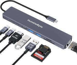 8 in 1 USB C HUB, 4K HDMI, Gigabit Ethernet Multiport Hub, 5Gbps USB C and 2 USB A Data Ports, PD 100W Charging, SD/TF Card Reader, Pilot Lamp, for MacBook, Dell, HP, Lenovo, Surface ...