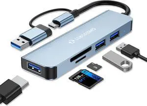 USB Hub 5 Ports, Multiple USB Hub 3.0 & TF/SD Card Reader, USB Splitter 5 in 1 USB Extender Compatible with MacBook/Pad Pro/Dell/HP Laptop/Phones