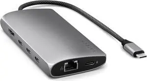 Satechi USB C Hub Multiport Adapter V3, 8 in 1 USB C Dongle with 8K HDMI, 85W USB C PD Charging, 4 USB C Data Ports, Ethernet, SD Card Reader for Mac, Windows - Space Gray