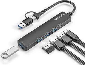 USB 3.0 Hub with USB C Data Port, 2 in 1 USB Hub 5 Ports, Portable USB Splitter for Laptop, USB C Extender for MacBook Pro, iMac, Surface Pro, Dell XPS, PS5, PC, Mobile HDD, and More
