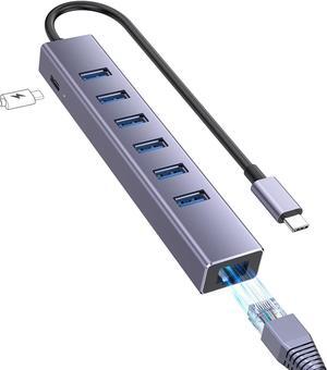 USB 3.0 Hub, 8 Ports USB Hub, with 6 USB 3.0 Port, 5V Extra Power Port, Gigabit Ethernet Port, USB C Expander for Laptop, Flash Drive, HDD, Printer, Camera,Keyborad, Mouse