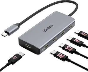 USB C Hub, intpw USB C Splitter 10Gbps with 4 USB C 3.2 Data, PD 100W Charging Ports, Powered USB C Hub for MacBook Pro/Air, iPad, Surface Pro, Dell, HP, Lenovo