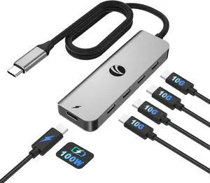 VCOM 10Gbps USB C Hub5 Ports USB C 3.2 Gen 2 Splitter with 100W Power DeliveryAluminum USB Type C to USB C Hub Multiport Adapter for MacBook Pro/Air and More Thunderbolt/USB C Laptop (Gray)