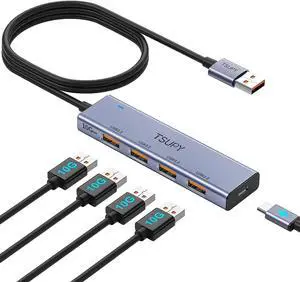 USB Hub 3.2 USB Splitter 10Gbps 4 USB 3.2 Ports with 4ft Extension Cable Ultra-Slim Aluminium USB 3.2 Gen 2 HUB Fast Data Transfer USB Port Extender for MacBook Chromebook Mobile HDD Laptops