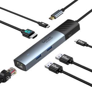 USB C Hub HDMI Ethernet Multiport Adapter for MacBook Pro/Air,Selore&S-Global 6 in 1 USB C Dongle with 4K@60 HMDI Hub,Gigabit Ethernet,100W PD,USB C Data Port and 2 USB 3.0