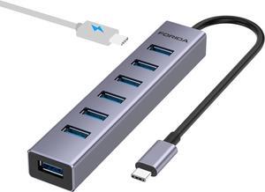 USB C to USB Hub, 8 Ports USB 3.0 Adapter with 7 USB 3.0 Data Ports,USB C Splitter with USB C 5V/3a Extra Power, 7.9IN/20CM Main Cable USB HUB, USB Extension for Laptop and PC