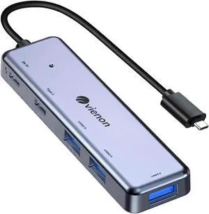 USB C Hub, Aluminum 5 in 1 USB C to USB 3.0 Extender with USB C Power/Data Ports, USB C Dongle for MacBook Pro Air iMac Pro, iPad Pro and More Type C Laptop