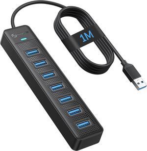 PHIXERO 7 Port USB Hub, 3.3FT/1M Long Cable USB 3.0 Hub Multi USB Port Hub USB Multiport Adapter USB Extension Hub USB Splitter USB Hub for PC, Compatible with All USB 3.0/2.0/1.1 Device