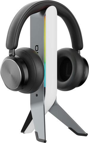 White RGB Tripod Headphones Stand for Desk - Gaming Headset Stand - Aux - USB Ports - Suitable for Gamer Desktop Table Game Earphone Accessories
