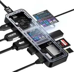 DOCKCASE Explorer Edition USB C Hub (10-in-1) with 4K@60Hz HDMI & DP, Gigabit Ethernet,1 USB-C and 3 USB-A Ports,100W Power Delivery, UHS-II TF/SD Card Slot for MacBook Air/Pro,XPS,and More