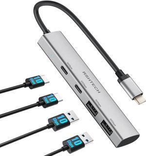 RSHTECH USB C Hub 10Gbps, 4 Ports USB 3.1/3.2 Gen 2 Hub with 2 USB-C and 2 USB-A Data Ports, Portable Aluminum USB C Splitter for Laptop, MacBook Pro, and More Type C Devices, Gray (RX05)
