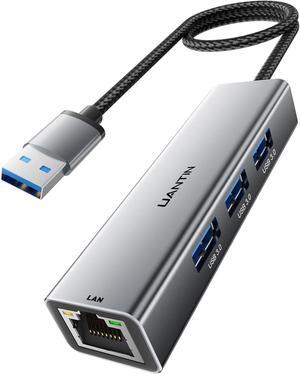 USB 3.0 to Ethernet Adapter Gigabit | 3-Port USB-A 3.0 Hub with 10/100/1000 RJ45 Adapter,Aluminum 4-in-1 USBA to LAN Network Converter for Surface Pro,Chromebook,Dell and Laptop