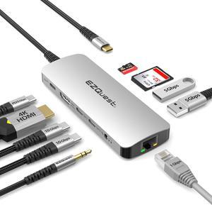 EZQuest USB C Hub Docking Station 10 in 1 with 4K HDMI 60Hz, 1 Gbs Ethernet, 2 USB C Gen 2 10Gbs Ports, 1 USB C PD 3.0 Port, 2 USB A 3.0 Ports, Audio Port, SD/Micro SD, Compatible with USB-C Computers