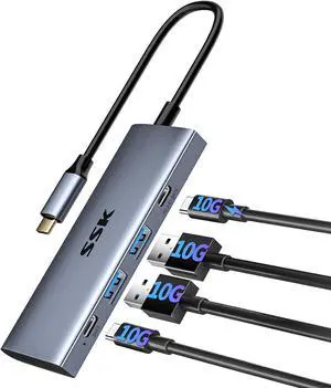 SSK USB C 10Gbps Hub, 4-in-1 USB Type C Multiport Adapter with 100W PD Charging, 2 USB C, 2 USB A 3.1/3.2 Gen2 10Gbps Ports,USB C hub for iMac/MacBook/Pro/Air/Surface Pro