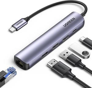 UGREEN USB C Hub 60Hz, 5-in-1 Gigabit USB C to Ethernet Adapter with 4K HDMI, 100W Power Delivery, 2 USB 3.0, Compatible with MacBook, iPad Pro, iPhone 15 Pro/Pro Max, Dell, HP, Surface, Switch