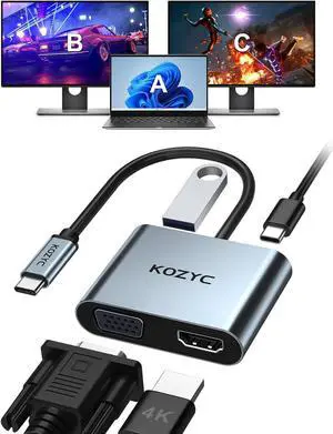 USB C to HDMI Multiport Adapter, USB-C Splitter for Dual Monitors with 1xHDMI, 1xVGA, USB 3.0, 100W PD, USB C Hub HDMI Adapter Compatible for MacBook Pro/Air