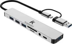 Kalawen USB C Hub USB Hub 3.0, Aluminum 8 in 1 USB Splitter with 1 x USB 3.0, 3 x USB 2.0 and 1 x USB C, SD/TF Card Reader, 3.5mm Aux Ports for MacBook/Pad Pro Laptop Devices Kalawen USB C Hub USB Hub 3.0, Aluminum 8 in 1 USB Splitter with 1 x USB 3.0, 3 x USB 2.0 and 1 x USB C, SD/TF Card Reader, 3.5mm Aux Ports for MacBook/Pad Pro Laptop Devices