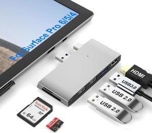 Surface Pro 6/Pro 5/Pro 4 Docking Station USB Hub 4K HDMI USB 3.0 Hub Adapter, SD & TF/Micro SD Memory Card Reader, 4K@30Hz HDMI Surface Pro Adapter for Microsoft Surface Pro 6/5/4