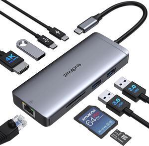 USB C Hub Multiport Adapter, 9-in-1 Laptop USB C Docking Station for Dell/HP Laptop, USB C Dock to 4K HDMI,Ethernet,100W PD,USB-C,3 USB Ports, SD/TF, USB Type C Dongle for MacBook, Surface, Lenovo