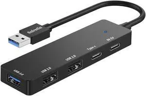 USB Hub 5 Ports, Multi-Port Hub with USB 3.0, USB A Splitter for Laptop with USB C Data Port, Portable USB Mini Multiport Expander for Laptop, PC, HDD, Desktop, HP, Dell XPS, etc