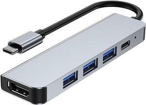 USB C to HDMI Multiport Adapter, USB C Digital AV Adapter with 4K HDMI Output for iPhone 15, 5 in 1 Type-c Multiport Adapter to HDMI, 3 USB 3.0 & USB-C PD Fast Charger Port, for MacBook Pro, iPad Air