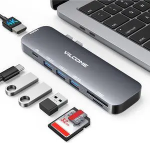 Vilcome USB C Adapter for MacBook Pro/Air M1 M2 M3 2023 2022 2021 2020 2019, 7-in-2 USB-C Hub MacBook Pro Accessories with Thunderbolt 3 PD Port, 4K@60Hz HDMI, 3 USB 3.0 Ports, TF/SD Card Reader