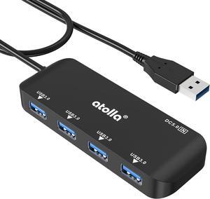 USB Hub, 4-Port USB 3.0 Hub with 2ft Cable, Ultra-Slim Data Expander - Compatible with Windows, Mac, Linux Laptops & PCs