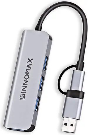 USB C to USB Hub 4 Ports, INNOMAX Aluminum USB Type C to Multiport USB 3.0 Adapter with One Extra USB A Male Adapter for All Computers: MacBook, iPad Pro, Flash Drive, HDD, Printer, Mouse etc
