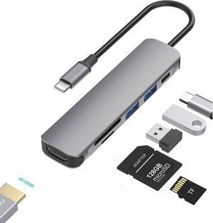 USB C to HDMI Adapter for MacBook Pro Air, 6 in 1 USB-C Digital AV Multiport Adaptor Dongle with USB3.0&2.0/SD/TF Card Reader Slot for Mac M1 M2 M3 iPad Pro & Other Type C Devices