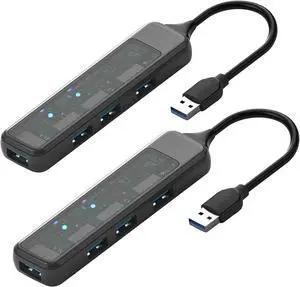 USB Hub, XuanGui 4-Port Ultra Slim Portable USB Splitter, USB 3.0 & 3 USB 2.0 Multiport Adapter, USB Expander Hub for Desktop PC, Laptop, Mobile HDD (2 Pcs)