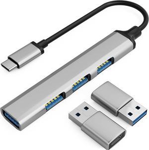 USB C Hub with 1 USB 3.0 Port (Top) & 3 USB 2.0 Ports (Side), 2 USB C (Female) to USB 3.0 (Male) Adapters - 3in1 Multi-Port USB Type C Dock Dongle Compatible for All Type C Devices