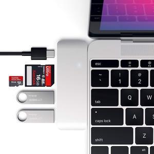 Satechi Aluminum Type-C USB 3.0 3-in-1 Combo Hub with USB-C Pass-Through - for M2/ M1 MacBook Pro/Air, M2/ M1 iPad Pro/Air, M2 Mac Mini, iMac M1 (Silver)
