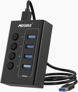 USB Hub 3.2, 4 Ports USB Hub Multiport Adapter with 4×10Gbps Data Ports, Independent Switch, Aluminum Multi USB Port Extender Hub for Laptop, PC, Desktop, Printer, Camera, Keyboard and More